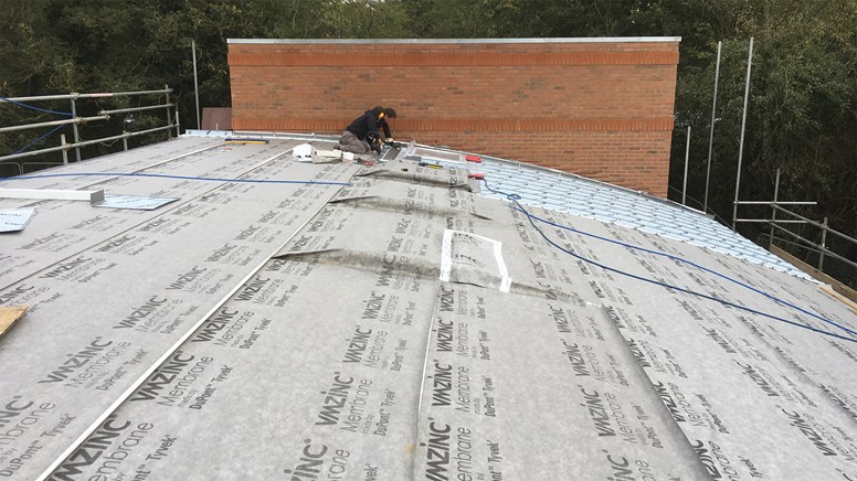 undefinedThe zinc roof on the new building going on - October 2019